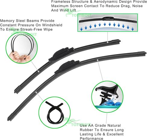 2pcs 16"+26" U/J Hook Bracketless Curved Premium All-Season Front Windshield Wiper Blades Set of 2 Combo Pack New Factory Replacement AA Natural Rubber in Saudi Arabia