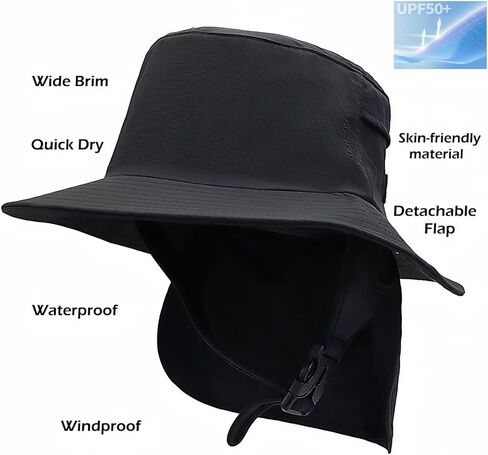 قبعة LLmoway لركوب الأمواج بعامل حماية من الأشعة فوق البنفسجية 50+ قبعة شمسية للشاطئ مقاومة للماء مع حزام للذقن in Kuwait
