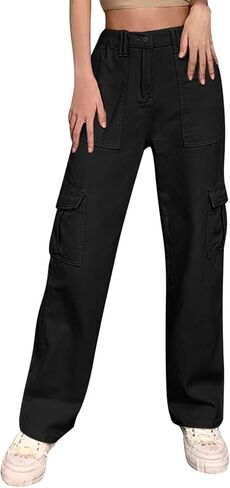 Women's High Waist Baggy Cargo Jeans Y2K Wide Leg Straight Leg Denim Pants in Saudi Arabia