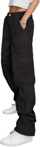 Women's High Waist Baggy Cargo Jeans Y2K Wide Leg Straight Leg Denim Pants in Saudi Arabia