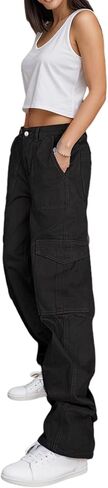 Women's High Waist Baggy Cargo Jeans Y2K Wide Leg Straight Leg Denim Pants in Saudi Arabia
