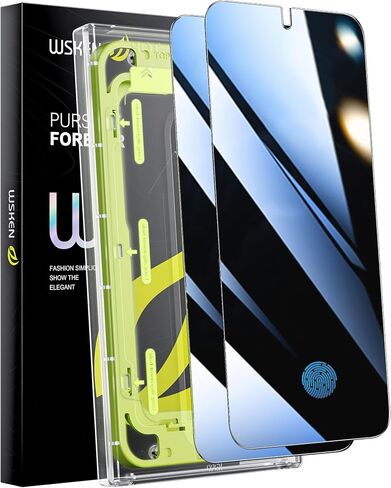 واقي شاشة الخصوصية WSKEN لهاتف Samsung Galaxy S24 Plus، 24 درجة [إزالة الغبار التلقائي] [دعم فتح بصمات الأصابع] طبقة زجاجية مقواة عالية الدقة بتغطية كاملة مع منزل تركيب نظيف للغبار، عبوتان in Kuwait