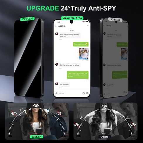 واقي شاشة الخصوصية WSKEN لهاتف Samsung Galaxy S24 Plus، 24 درجة [إزالة الغبار التلقائي] [دعم فتح بصمات الأصابع] طبقة زجاجية مقواة عالية الدقة بتغطية كاملة مع منزل تركيب نظيف للغبار، عبوتان in Kuwait