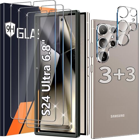 [3+3 Pack] for Samsung Galaxy S24 Ultra Screen Protector, 9H Tempered Glass, Ultrasonic Fingerprint Compatible, HD Clear Case Friendly for Samsung S24 Ultra Glass Screen Protector 5G in Saudi Arabia