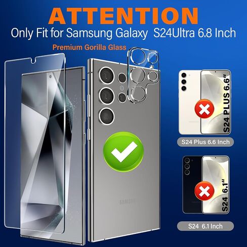 [3+3 Pack] for Samsung Galaxy S24 Ultra Screen Protector, 9H Tempered Glass, Ultrasonic Fingerprint Compatible, HD Clear Case Friendly for Samsung S24 Ultra Glass Screen Protector 5G in Saudi Arabia