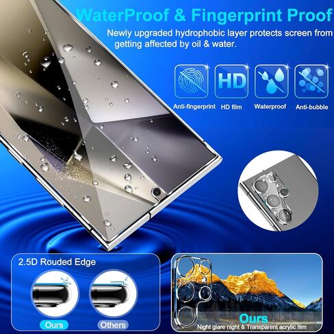 [3+3 Pack] for Samsung Galaxy S24 Ultra Screen Protector, 9H Tempered Glass, Ultrasonic Fingerprint Compatible, HD Clear Case Friendly for Samsung S24 Ultra Glass Screen Protector 5G in Saudi Arabia