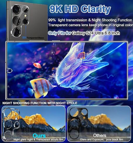 [3+3 Pack] for Samsung Galaxy S24 Ultra Screen Protector, 9H Tempered Glass, Ultrasonic Fingerprint Compatible, HD Clear Case Friendly for Samsung S24 Ultra Glass Screen Protector 5G in Saudi Arabia