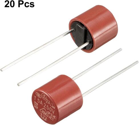 uxcell® 20Pcs DIP Mounted Miniature Cylinder Slow Blow Micro Fuse T5A 5A 250V Red in Saudi Arabia