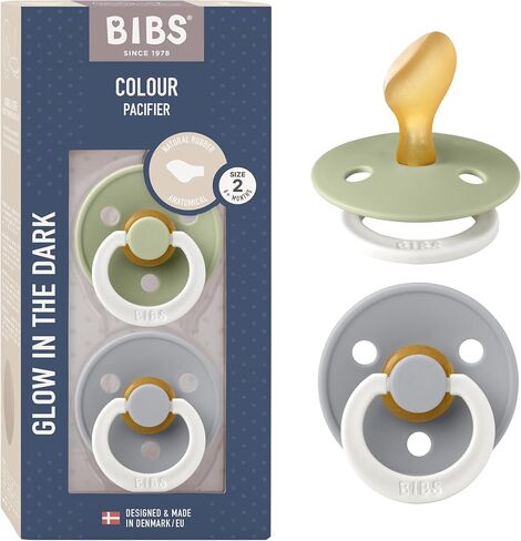BIBS Pacifiers 6-18 Months | 2-Pack Soothers | BPA-Free Anatomical Nipple | Made in Denmark | Sage Glow/Cloud Glow Colour Pacifier in Saudi Arabia