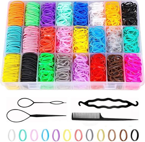 Baby Hair Ties 24 Colors,1500+120 PCS Nylon Toddler Hair Ties, Elastics Hair bands with Organizer Box, Soft Mini Ponytail Holders, Hair Accessories for Girls, Baby in Kuwait