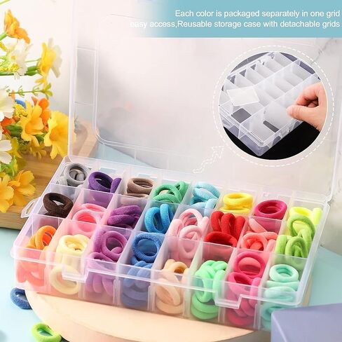 Baby Hair Ties 24 Colors,1500+120 PCS Nylon Toddler Hair Ties, Elastics Hair bands with Organizer Box, Soft Mini Ponytail Holders, Hair Accessories for Girls, Baby in Kuwait