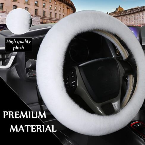3 Pcs Fluffy Steering Wheel Cover Set,Car Shift Knob Funny Sweater Hoodie with Fuzzy Keychain,Fur Furry Car Accessories Set for Women Car Interior Decor (White) in Saudi Arabia
