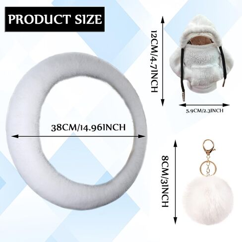 3 Pcs Fluffy Steering Wheel Cover Set,Car Shift Knob Funny Sweater Hoodie with Fuzzy Keychain,Fur Furry Car Accessories Set for Women Car Interior Decor (White) in Saudi Arabia