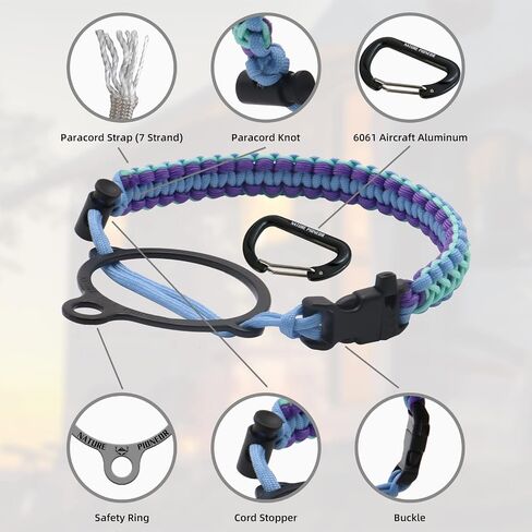 NATURE PIONEOR Paracord Handle for Wide Mouth - Safety Ring, and Carabiner - Fits 14oz to 64oz Stainless Steel Water Bottles(Blue&Purple)… in Kuwait