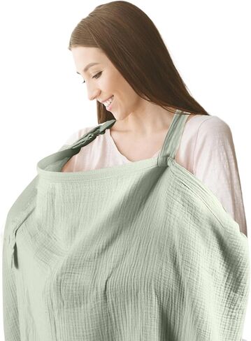 Muslin Nursing Covers for Breastfeeding - Allows Hands-Free Baby Check, 100% Cotton, Featuring Windproof Straps, Includes A Small Potable Storage Pocket, Baby Breast Feeding Must Haves in Saudi Arabia