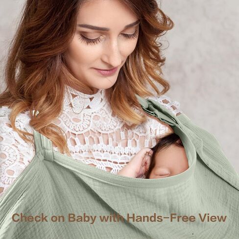 Muslin Nursing Covers for Breastfeeding - Allows Hands-Free Baby Check, 100% Cotton, Featuring Windproof Straps, Includes A Small Potable Storage Pocket, Baby Breast Feeding Must Haves in Saudi Arabia