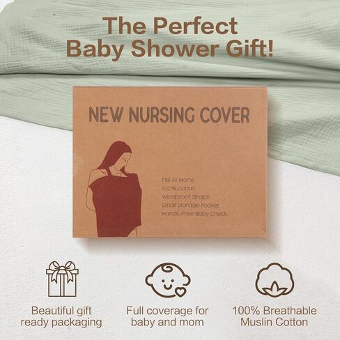 Muslin Nursing Covers for Breastfeeding - Allows Hands-Free Baby Check, 100% Cotton, Featuring Windproof Straps, Includes A Small Potable Storage Pocket, Baby Breast Feeding Must Haves in Saudi Arabia