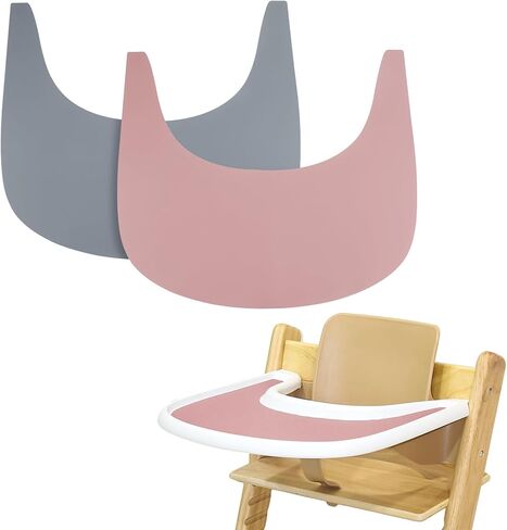2 Pieces High Chair Placemat Silicone, Clean and Hygienic, Suitable for Tripp Trapp High Chair Tray (Grey/Green) in Saudi Arabia