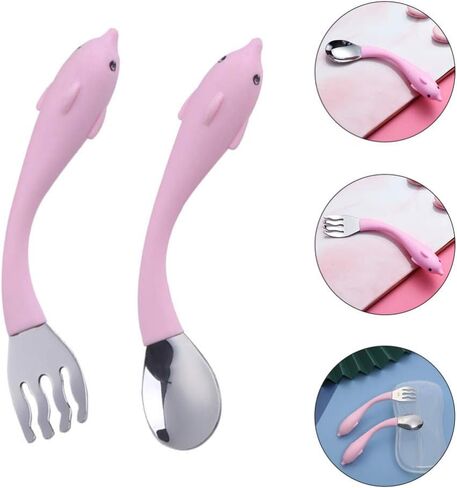 Toddmomy Baby Spoons 1 Set Baby Bendable Utensils Toddler Spoon and Fork Set Self-Feeding Training Learning Utensils Sets Easy Grip Tableware Chewable Flatware for Kids Children Baby Spoon in Saudi Arabia