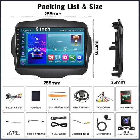 UNITOPSCI 2G+64G Android 13 ستيريو سيارة لسيارة Jeep Renegade 2015-2020 راديو لاسلكي Apple CarPlay Android Auto Mirror Link 9 بوصة بلوتوث HD شاشة لمس GPS FM WiFi USB SWC + ميكروفون كاميرا احتياطية in Saudi Arabia