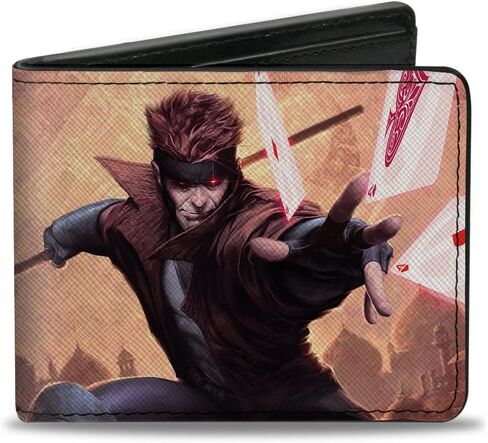 محفظة Marvel Comics، ثنائية الطي، بطاقات X Men Gambit Action Pose Tans، جلد نباتي in Saudi Arabia