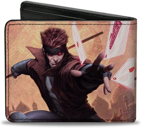 محفظة Marvel Comics، ثنائية الطي، بطاقات X Men Gambit Action Pose Tans، جلد نباتي in Saudi Arabia