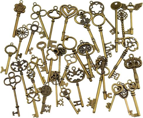 XONOR 24Pcs Large Antique Bronze Skeleton Keys Rustic Key for Wedding Decoration Favor, Necklace Pendants, Jewelry Making in Kuwait