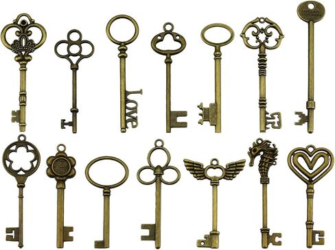 XONOR 24Pcs Large Antique Bronze Skeleton Keys Rustic Key for Wedding Decoration Favor, Necklace Pendants, Jewelry Making in Kuwait