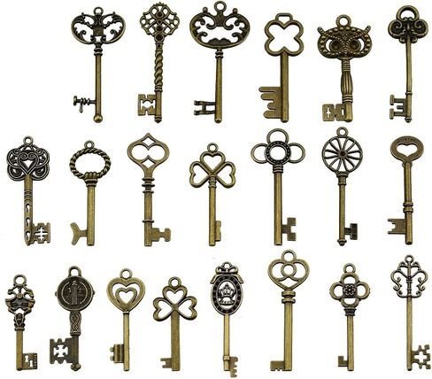 XONOR 24Pcs Large Antique Bronze Skeleton Keys Rustic Key for Wedding Decoration Favor, Necklace Pendants, Jewelry Making in Kuwait
