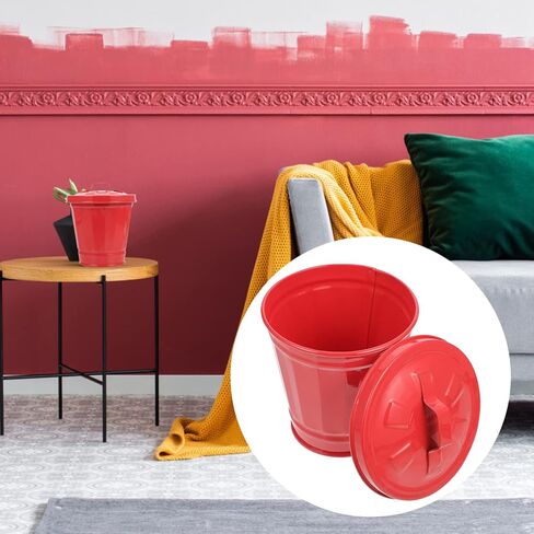 POPETPOP Galvanized Trash Can with Lid Mini Desktop Wastebasket Metal Garbage Bin Pen Holder Flowerpot Metal Utility Pail Small Buckets Organizer Kitchen Countertop Trash Containers in Saudi Arabia