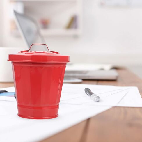POPETPOP Galvanized Trash Can with Lid Mini Desktop Wastebasket Metal Garbage Bin Pen Holder Flowerpot Metal Utility Pail Small Buckets Organizer Kitchen Countertop Trash Containers in Saudi Arabia