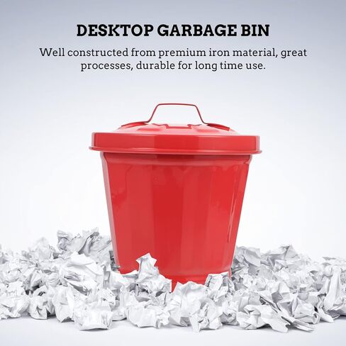 POPETPOP Galvanized Trash Can with Lid Mini Desktop Wastebasket Metal Garbage Bin Pen Holder Flowerpot Metal Utility Pail Small Buckets Organizer Kitchen Countertop Trash Containers in Saudi Arabia