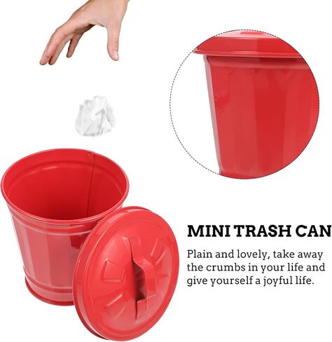 POPETPOP Galvanized Trash Can with Lid Mini Desktop Wastebasket Metal Garbage Bin Pen Holder Flowerpot Metal Utility Pail Small Buckets Organizer Kitchen Countertop Trash Containers in Saudi Arabia