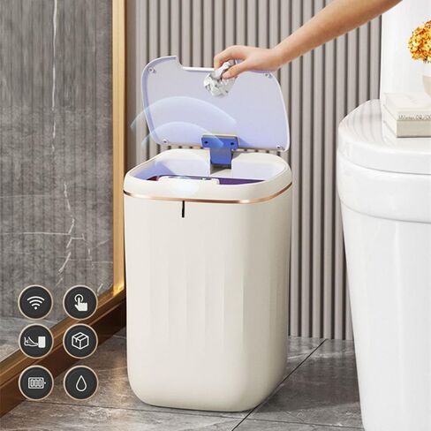 Modern Design Touchless Trash Can with Soft-Close Lid for Kitchen Bathroom Office Bedroom Motion Sensor Smart Plastic Food Waste Bin Cream Color 6.3 Gallon in Saudi Arabia