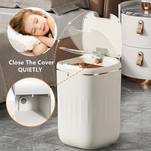 Modern Design Touchless Trash Can with Soft-Close Lid for Kitchen Bathroom Office Bedroom Motion Sensor Smart Plastic Food Waste Bin Cream Color 6.3 Gallon in Saudi Arabia