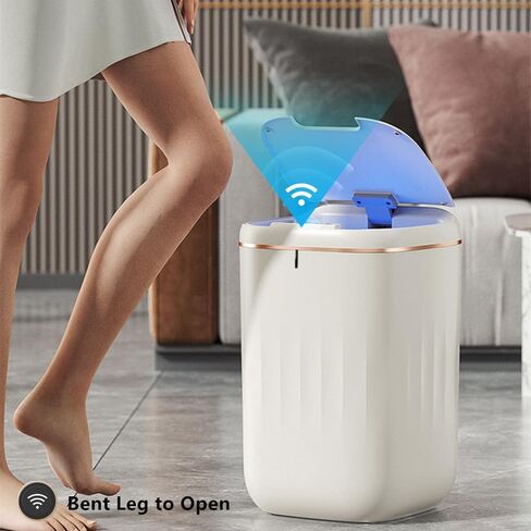Modern Design Touchless Trash Can with Soft-Close Lid for Kitchen Bathroom Office Bedroom Motion Sensor Smart Plastic Food Waste Bin Cream Color 6.3 Gallon in Saudi Arabia