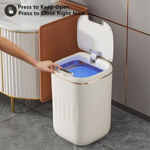 Modern Design Touchless Trash Can with Soft-Close Lid for Kitchen Bathroom Office Bedroom Motion Sensor Smart Plastic Food Waste Bin Cream Color 6.3 Gallon in Saudi Arabia