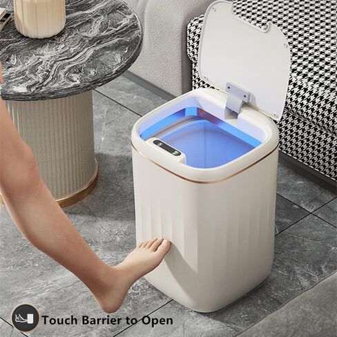 Modern Design Touchless Trash Can with Soft-Close Lid for Kitchen Bathroom Office Bedroom Motion Sensor Smart Plastic Food Waste Bin Cream Color 6.3 Gallon in Saudi Arabia