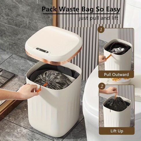Modern Design Touchless Trash Can with Soft-Close Lid for Kitchen Bathroom Office Bedroom Motion Sensor Smart Plastic Food Waste Bin Cream Color 6.3 Gallon in Saudi Arabia
