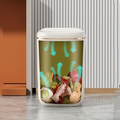 Modern Design Touchless Trash Can with Soft-Close Lid for Kitchen Bathroom Office Bedroom Motion Sensor Smart Plastic Food Waste Bin Cream Color 6.3 Gallon in Saudi Arabia