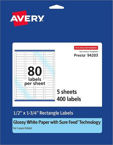 Avery Rectangle Labels with Sure Feed, .5" x 1.75", 2,000 Glossy White Labels (36447) in Saudi Arabia
