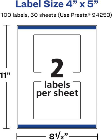 Avery Durable Waterproof Rectangle Labels with Sure Feed, 4" x 5", 100 Oil and Tear-Resistant Waterproof Labels, Print-to-The-Edge, Laser/Pigment-Based Inkjet Printable Labels in Saudi Arabia