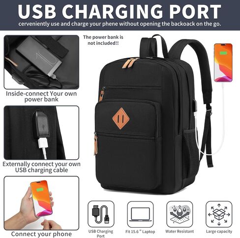 YGR Classic Carry-on Travel Backpack for Men and Women, Anti Theft Laptop Backpack with USB Charging Port for Work, Large Computer Backpack for College, Water Resistant, Outdoor Sports, Work, Black in Saudi Arabia