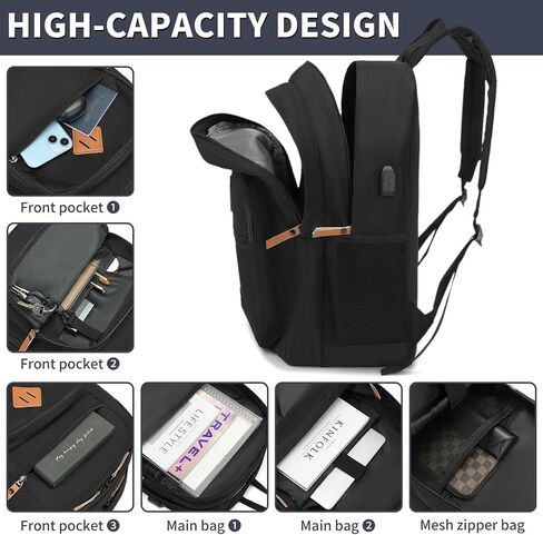YGR Classic Carry-on Travel Backpack for Men and Women, Anti Theft Laptop Backpack with USB Charging Port for Work, Large Computer Backpack for College, Water Resistant, Outdoor Sports, Work, Black in Saudi Arabia