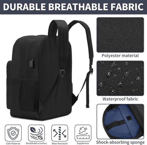 YGR Classic Carry-on Travel Backpack for Men and Women, Anti Theft Laptop Backpack with USB Charging Port for Work, Large Computer Backpack for College, Water Resistant, Outdoor Sports, Work, Black in Saudi Arabia