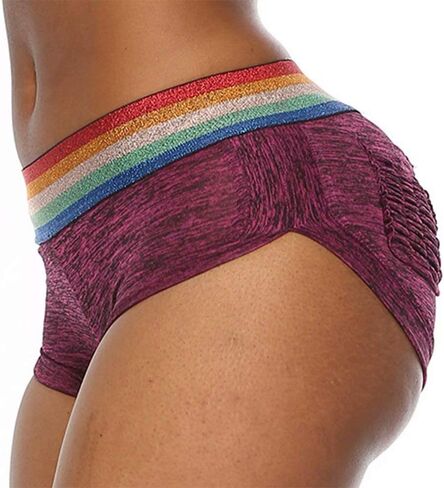 Women's Rainbow Striped Yoga Shorts High Waist Tummy Control Butt Lift Ruched Fitness Sporty Booty Shorts in Saudi Arabia