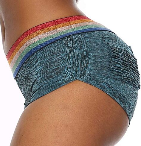 Women's Rainbow Striped Yoga Shorts High Waist Tummy Control Butt Lift Ruched Fitness Sporty Booty Shorts in Saudi Arabia