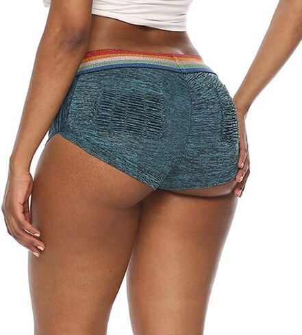 Women's Rainbow Striped Yoga Shorts High Waist Tummy Control Butt Lift Ruched Fitness Sporty Booty Shorts in Saudi Arabia