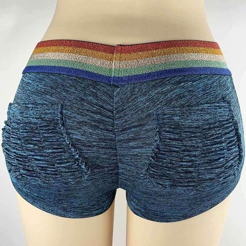 Women's Rainbow Striped Yoga Shorts High Waist Tummy Control Butt Lift Ruched Fitness Sporty Booty Shorts in Saudi Arabia
