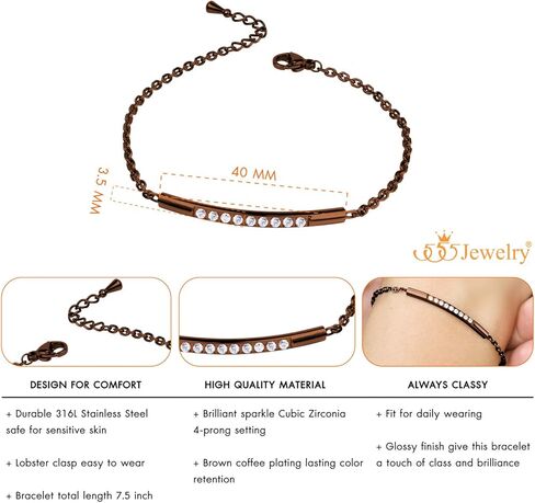 555Jewelry المرأة سباركلي مكعب زركونيا اسطوانة شريط الفولاذ المقاوم للصدأ سوار in Kuwait